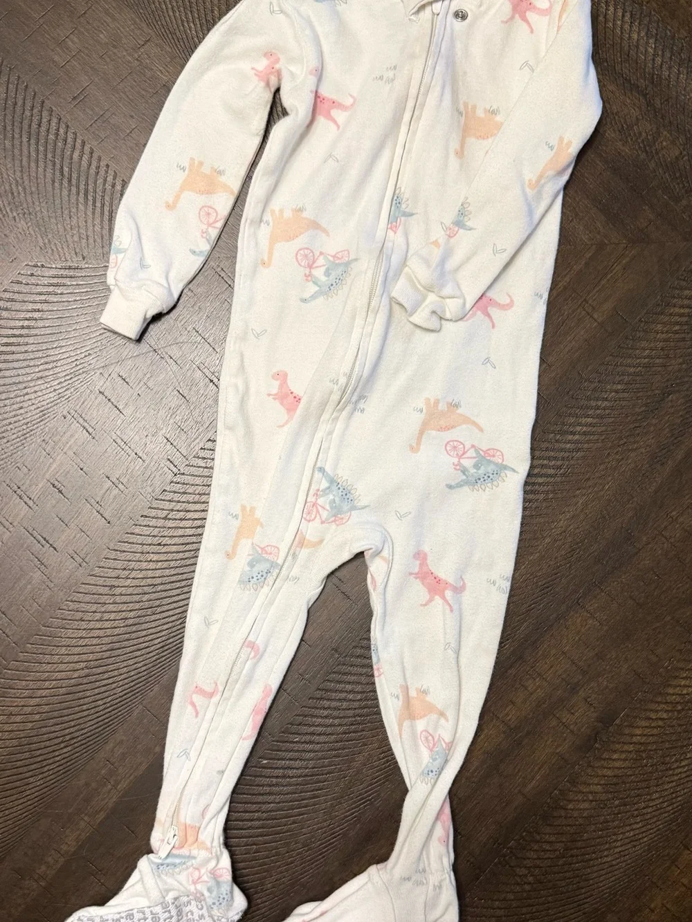 Carter's Cream One-Piece Footed Pajamas with Pink & Peach Dino Print